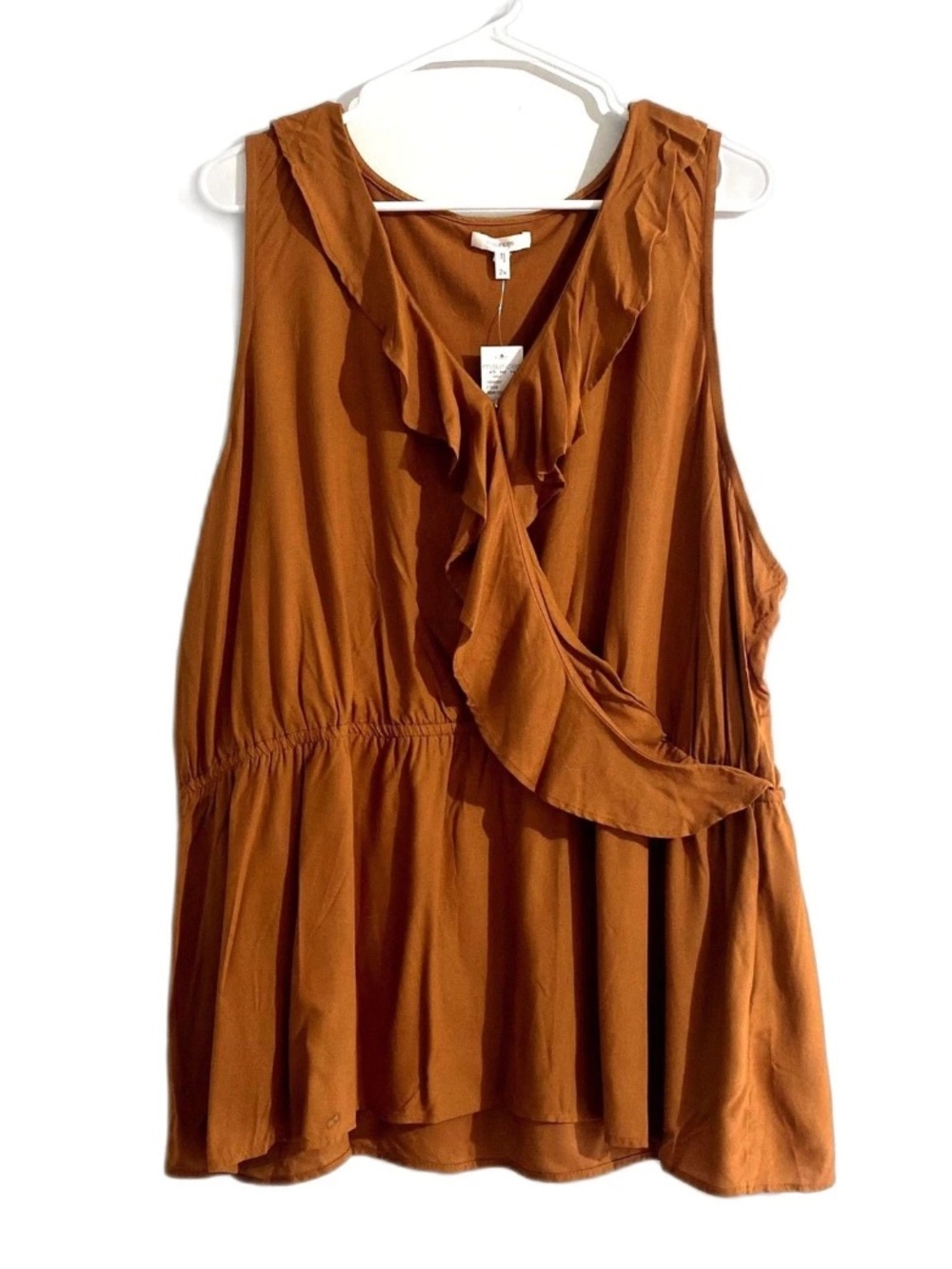 NWT Maurices Ruffle Surplice Tank Top Burnt Orange Fall Plus Size 2X